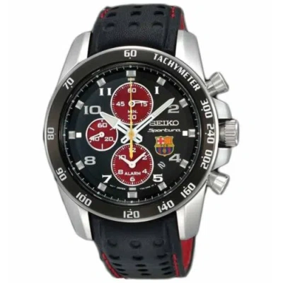 Pre-owned Seiko Snae75p1 Sportura Barcelona Chronograph Black Red Rubber Men Watch
