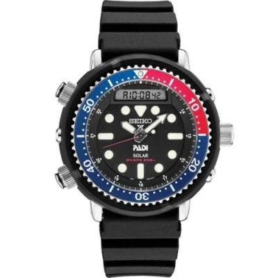 Pre-owned Seiko Snj027 Hybrid Dive Watch For Men - Prospex - Solar, With Black Dial In Black - Snj027