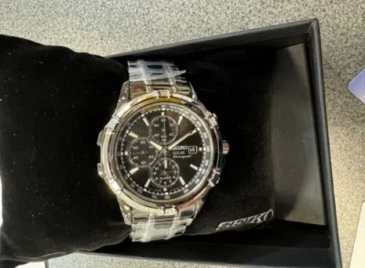 Pre-owned Seiko Solar Chronograph Black Dial Men's Watch Ssc143 With Tag
