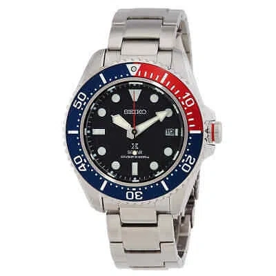 Pre-owned Seiko Solar Divers Black Dial Pepsi Bezel Men's Watch Sne591p1