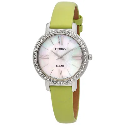Seiko Solar Mother Of Pearl Dial Ladies Watch Sup463 In Green