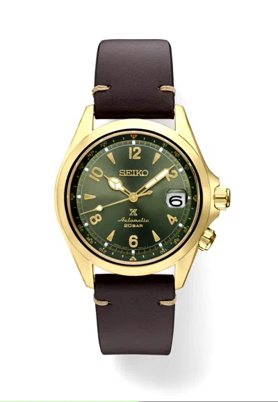 Pre-owned Seiko Spb210 Prospex Alpinist Green Dial 39.5 Mm Gold Leather Auto Men's Watch