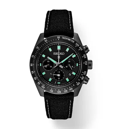Pre-owned Seiko Speedtimer "night Vision" Black Solar Chronograph 100 Meter Watch Ssc923