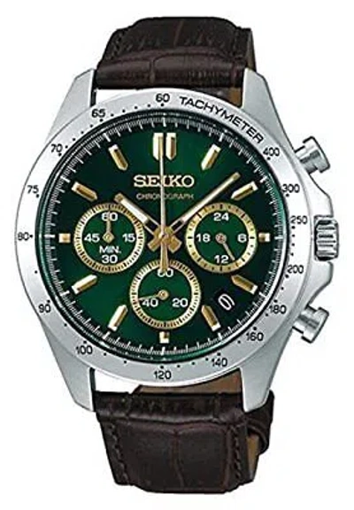 Pre-owned Seiko Spirit Sbtr017 Green Chronograph Quartz Leather Band Men Watch In Box