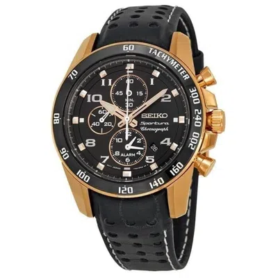 Pre-owned Seiko Sportura Snae80p1 Chronograph Quartz Watch Leather Alarm Gold Tachymeter