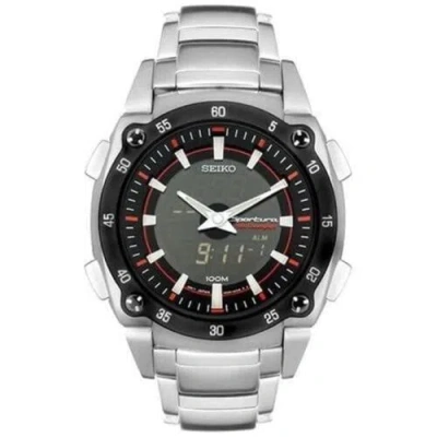 Pre-owned Seiko Sportura Snj019 Analog Digital Chrono Watch Steel Dual Display Watch