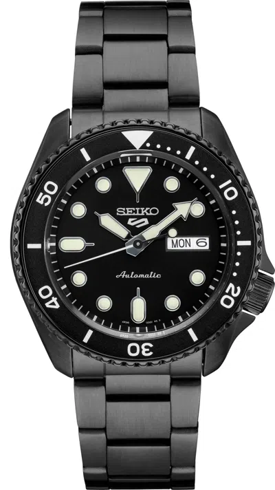 Pre-owned Seiko Srpd65 5 Sports Automatic Watch Black Dial & Black Pvd Bracelet