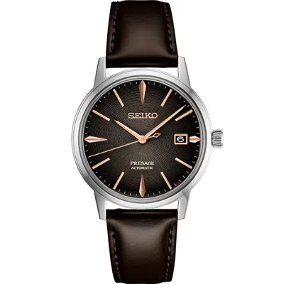 Pre-owned Seiko Srpj17 Presage Brown Dial Steel 39.5 Mm Leather Automatic Men's Watch