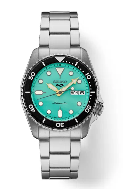 Pre-owned Seiko Srpk33 Stainless Steel 38 Mm Vibrant Green Dial Day Date Auto Men's Watch