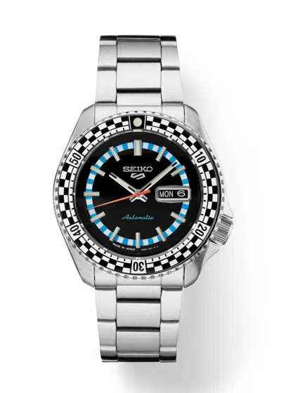 Pre-owned Seiko Srpk67 5 Sports Se Steel 42.5mm Checker Flag Day Date Automatic Mens Watch