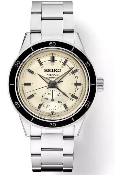 Pre-owned Seiko Ssa447 Men's Presage 60s Style Cream Dial Automatic Stainless Steel Watch
