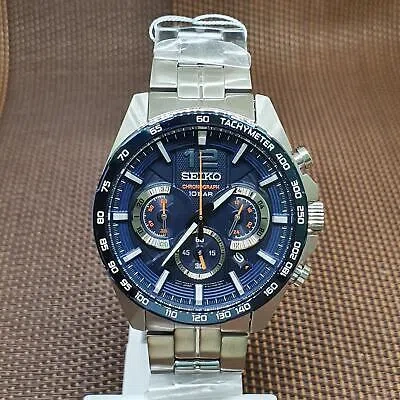 Pre-owned Seiko Ssb345p1 Quartz Chronograph Stainless Steel Blue Analog Men's Dress Watch
