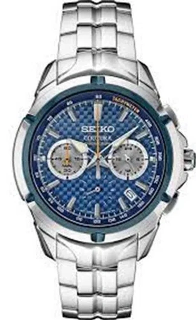 Pre-owned Seiko Ssb431 Coutura Chrono Blue Carbon Dial 43 Mm Steel Quartz Men's Watch