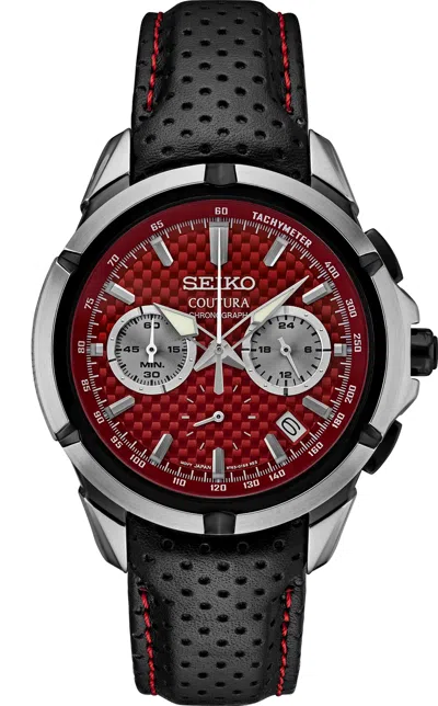 Pre-owned Seiko Ssb435 Coutura Chronograph Red Dial Steel 43mm Quartz Watch