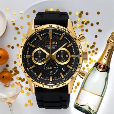 Pre-owned Seiko Ssb446p1 Chronograph Black Analog Stainless Steel Sapphire Men's Watch