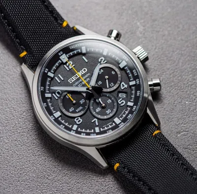 Pre-owned Seiko Ssb449p1 Black Chronograph Black Nylon Analog Quartz Men's Casual Watch