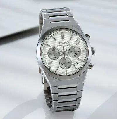 Pre-owned Seiko Ssb451p1 Silver Chronograph Stainless Steel Analog Quartz Men Casual Watch
