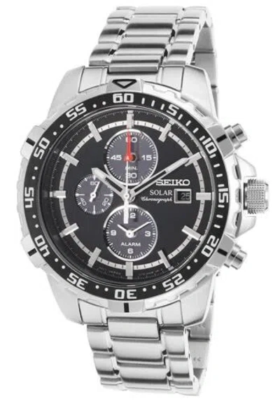 Pre-owned Seiko Ssc299p1 Solar Quartz Chronograph Stainless Steel Alarm Men's Watch 45mm
