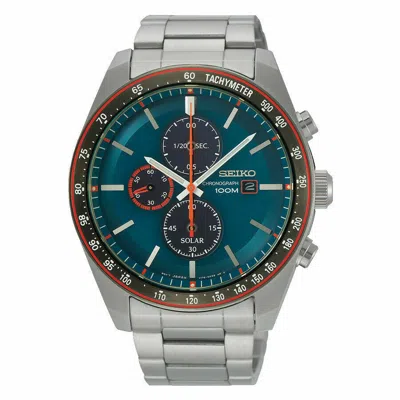 Pre-owned Seiko Ssc717p1 Chronograph Solar Quartz Watch V176 Green Blue Green Dial