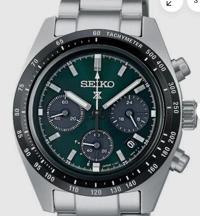 Pre-owned Seiko Ssc933 Prospex Green Dial Speedtimer Solar Chronograph Watch 100m Box Tags