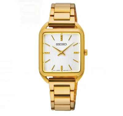 Pre-owned Seiko Swr078p1 Gold Tone Stainless Steel White Analog Quartz Ladies Dress Watch