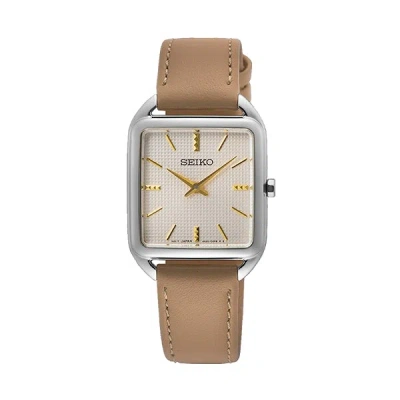 Seiko Swr089p1 Women's Quartz Watch, Beige Dial, Stainless Steel Case, Brown Leather Strap