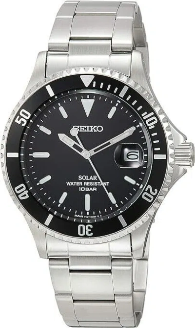 Pre-owned Seiko Szev011 Silver Black Analog Round Waterproof Men's Watch In Box Solar