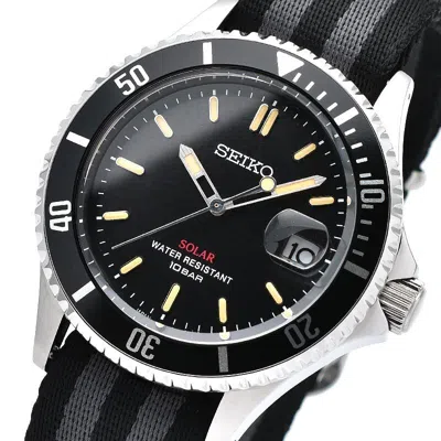 Pre-owned Seiko Szev014 Vintage Design Solar Analog Quartz Watch Nylon Band Black Dial