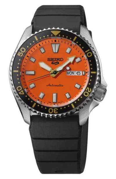 Seiko Watches 5 Sports Automatic Silicone Strap Watch, 42mm In Orange