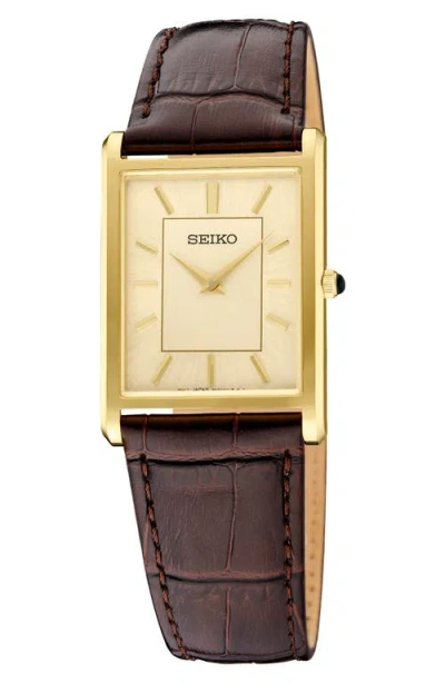 Seiko Watches Essentials Tank Leather Strap Watch, 27.2mm X 39mm In Gold