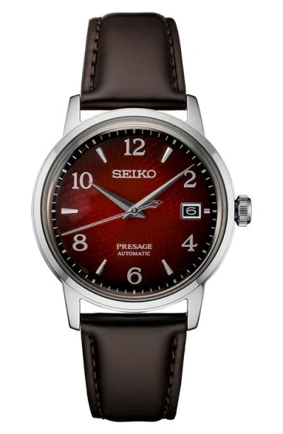 Seiko Watches Presage Automatic Leather Strap Watch, 40.5mm In Red