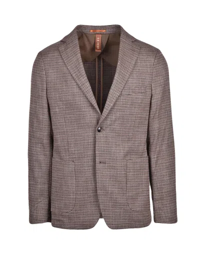 Seinse Brown Checkered Unlined Polyester-blend Round Jacket In Multi