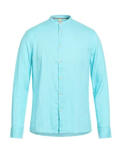 Seinse Man Shirt Turquoise Size 3xl Linen In Blue