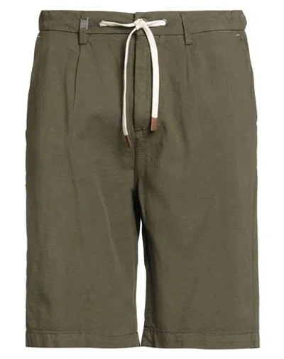 Seinse Man Shorts & Bermuda Shorts Military Green Size 34 Cotton, Linen, Elastane