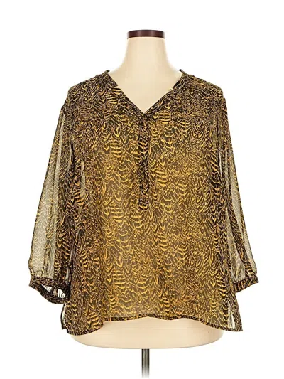 Pre-owned Sejour 3/4 Sleeve Blouse In Gold