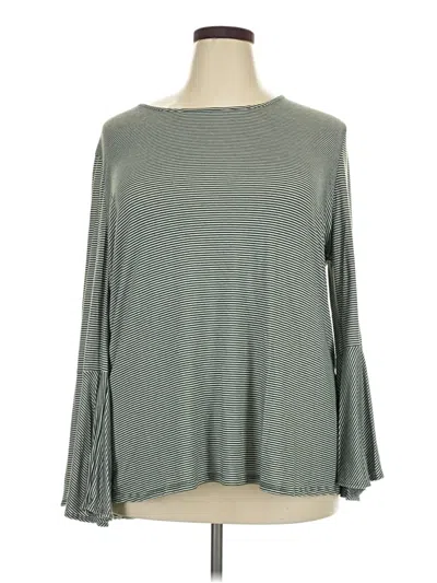 Pre-owned Sejour Long Sleeve Top Green Boatneck Tops