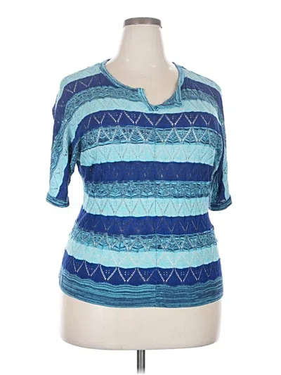 Pre-owned Sejour Short Sleeve Top Blue Scoop Neck Tops