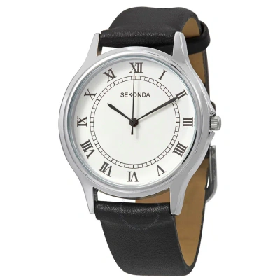 Sekonda Quartz White Dial Black Leather Men's Watch 3022 In Black / White