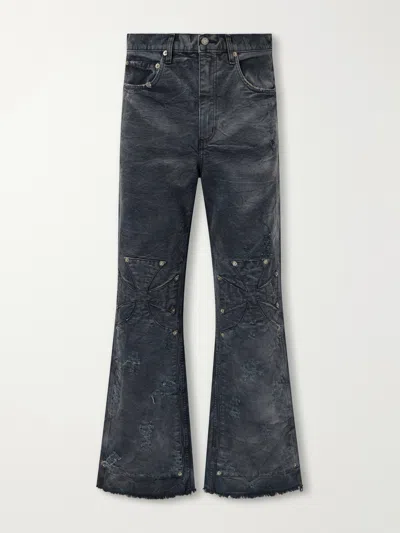Sekrit Chopper Carpenter Distressed Washed Mid-rise Flared Jeans In Multi