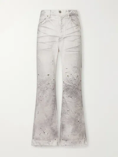 Sekrit Chopper Carpenter Flared Paint-splattered Distressed Jeans In Gray