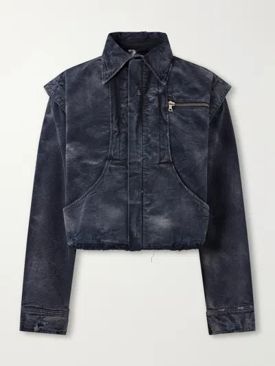 Sekrit Chopper Cropped Distressed Cotton-canvas Bomber Jacket In Black