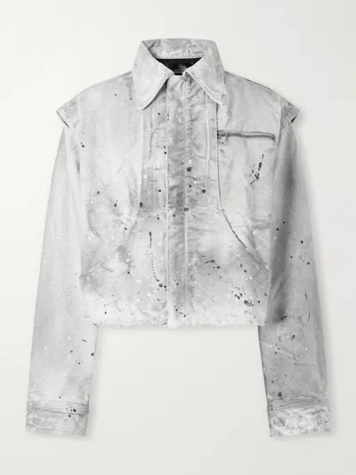 Sekrit Chopper Cropped Distressed Cotton-canvas Bomber Jacket In Gray