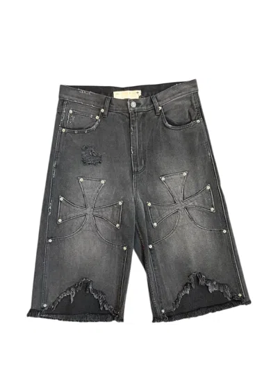 Sekrit Chopper Distressed Denim Shorts In Gray