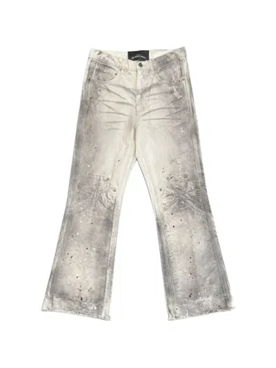 Sekrit Chopper Paint-splatter Jeans In Gray