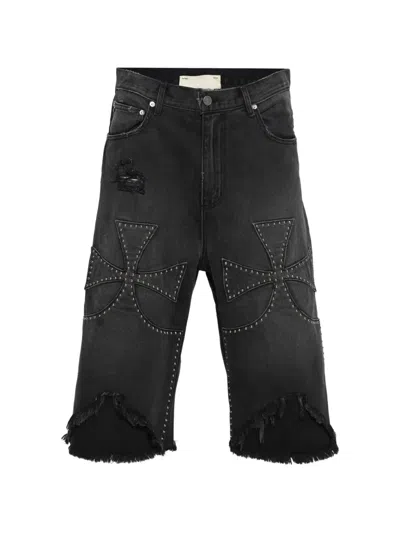 Sekrit Chopper Studded Shorts In Black