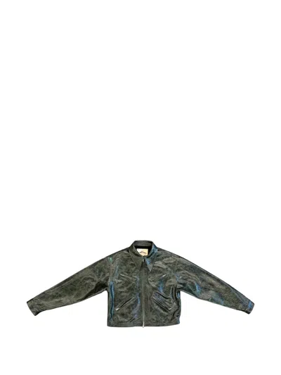 Sekrit Crinkled-leather Jacket In Green