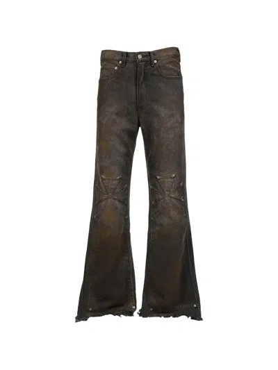 Sekrit Cross-patch Flared Jeans In Brown