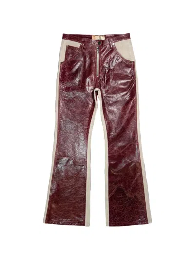 Sekrit Western Flared Leather Trousers In Red