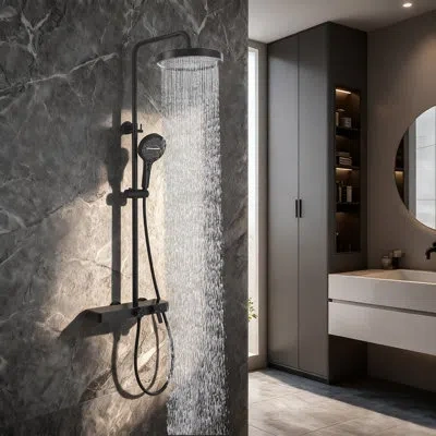 Selected 10.8 Inch 3 Function Complete Shower System With Slide Bar 2.6 Gpm In Matte Black
