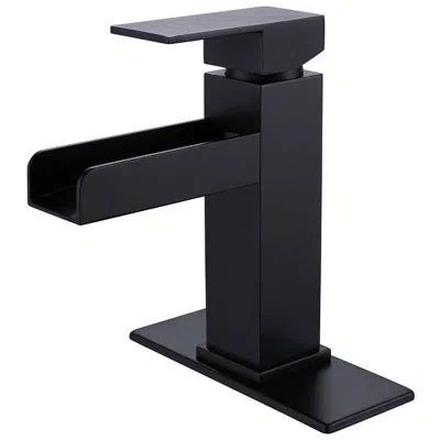 Selected 1.2 Gpm Single Hole Waterfall Bathroom Faucet With Deck Plate In Matte Black